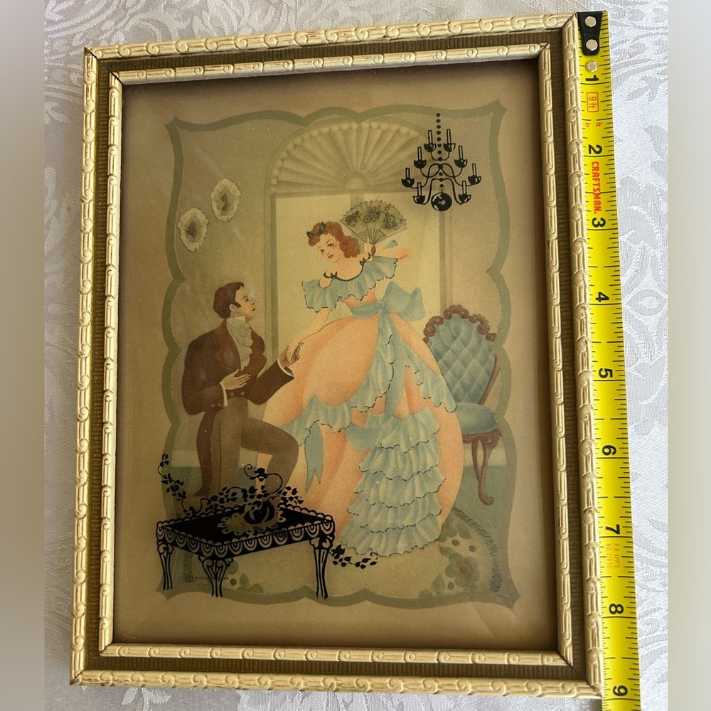 4 Vintage Curved Glass Framed Reverse Painted Silhouettes - Picture 5 of 9
